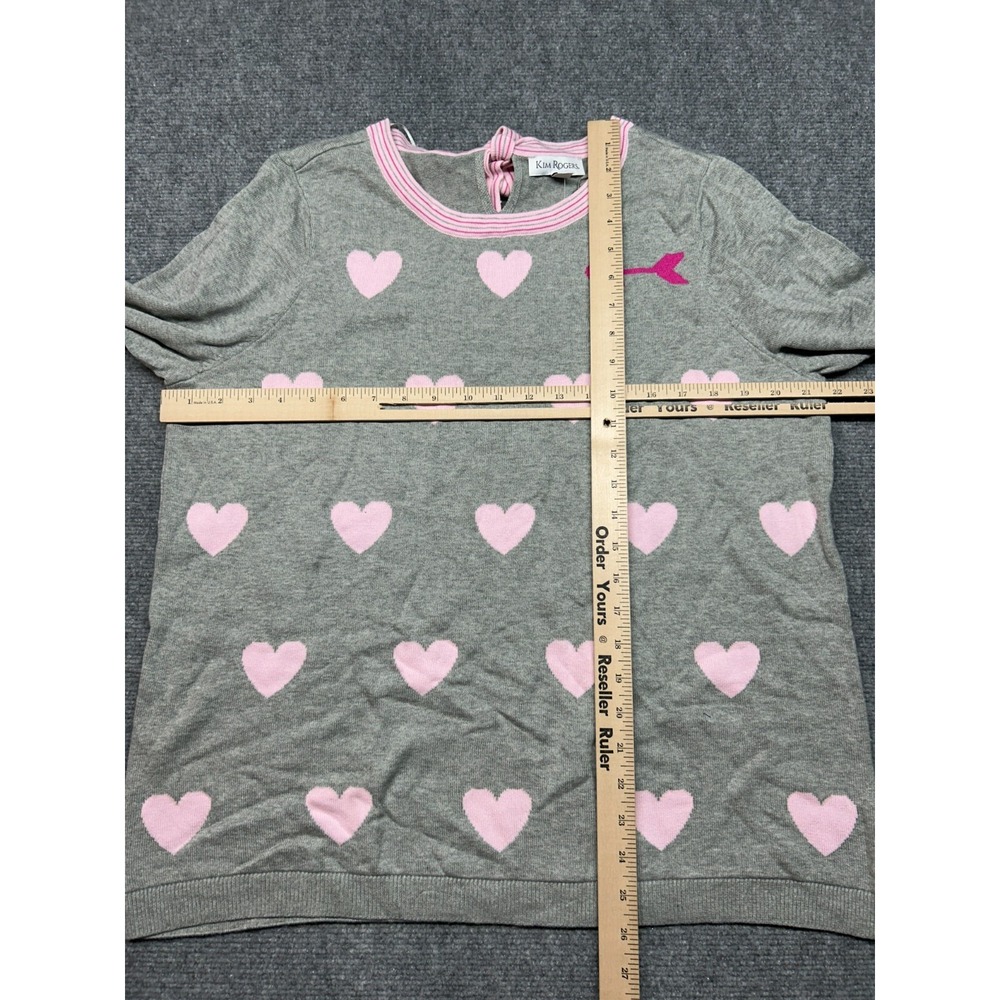Kim Rogers Intarsia Sweater Womens Size L Gray Pink Hearts Cotton Round Neck New - Picture 8 of 9